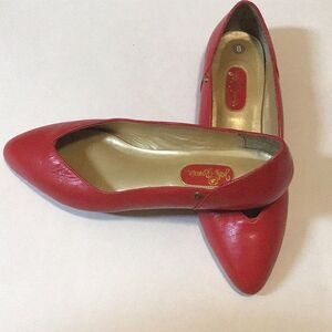 VTG, John Romain Vogue Ruby Red Leather Loafers Size 8 B / AA